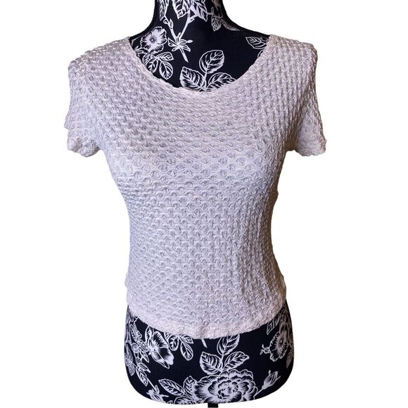 Y2k Vintage Textured Cropped Blouse Coquette Cottage Fairy Lace Stretchy School - Picture 1 of 13